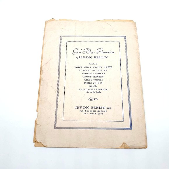 Vintage Sheet Music 1933 God Bless America Irving Berlin Kate Smith Armistice - Picture 6 of 6